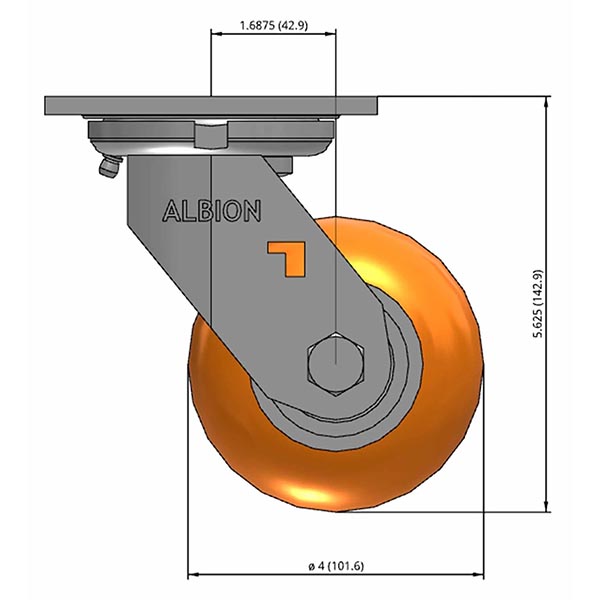 Side view drawing of caster with dimensions